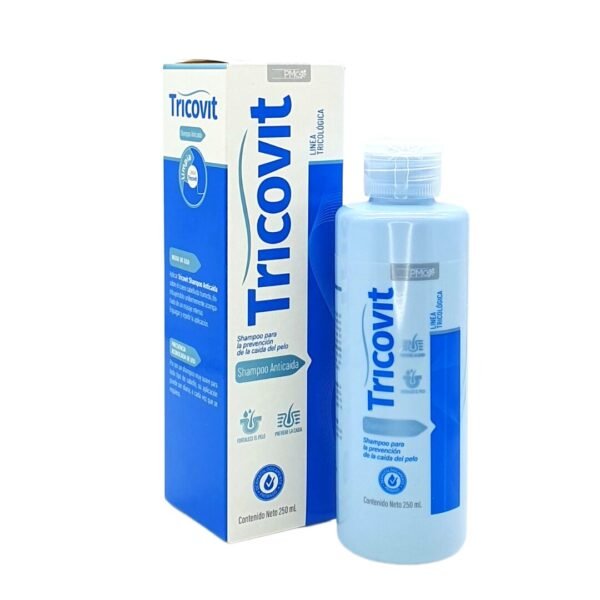 Shampoo Tricovit Antes Deltacrin Caja y Botella
